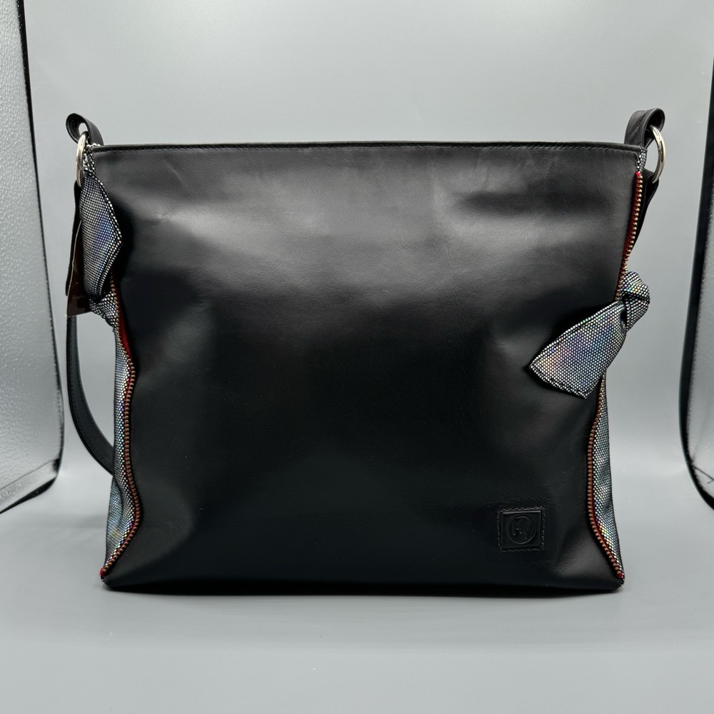 NWT Unique One of a Kind Leather Bag, Handmade, Black, Iridescent Sides - Picture 5 of 16